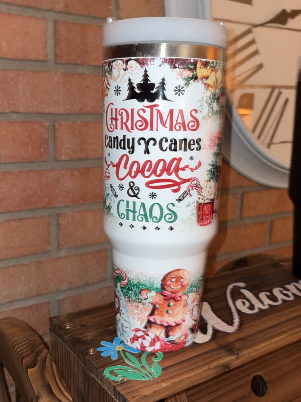 Holiday Candy Canes Cocoa & Chaos Insulated Tumbler - White
